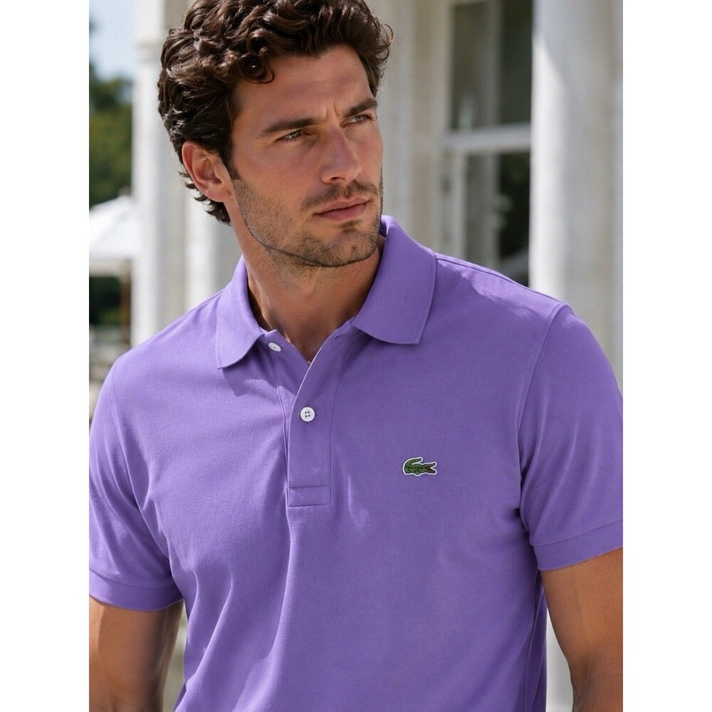 Lacoste Shirt Mens M Purple Polo Cotton Slim Fit Cotton Preppy Smart Casual